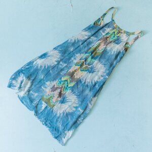 Beth Bowley Blue Dye Y2K Mixed Print Silk Knit Sleeveless Shift Dress Size 4